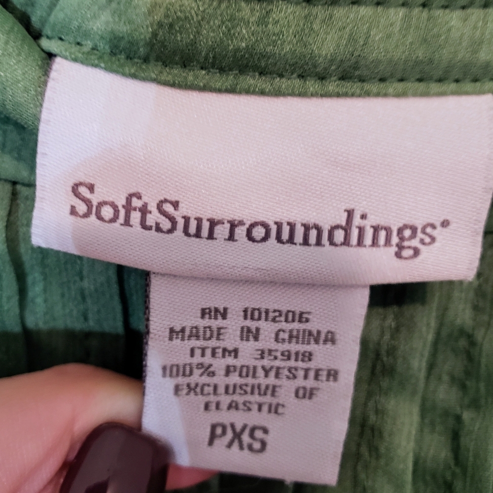 Soft Surroundings Maxi Skirt Pleated Green Floral Paisley Satiny Lined Size PXS - Picture 8 of 10